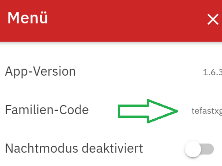 Stelle des Familiencode im Menü